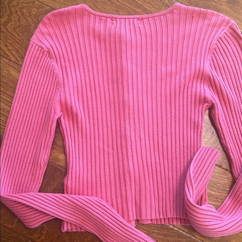 Pink Ribbed Button-Up Cardigan - Picture 3 of 4